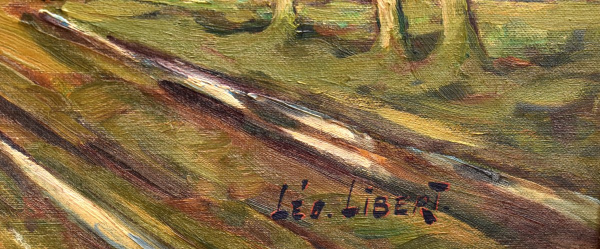 Léo Libert  Liège School, Landscape "marais En Campine"  Dated 1964, Painting  And Carved Frame-photo-5