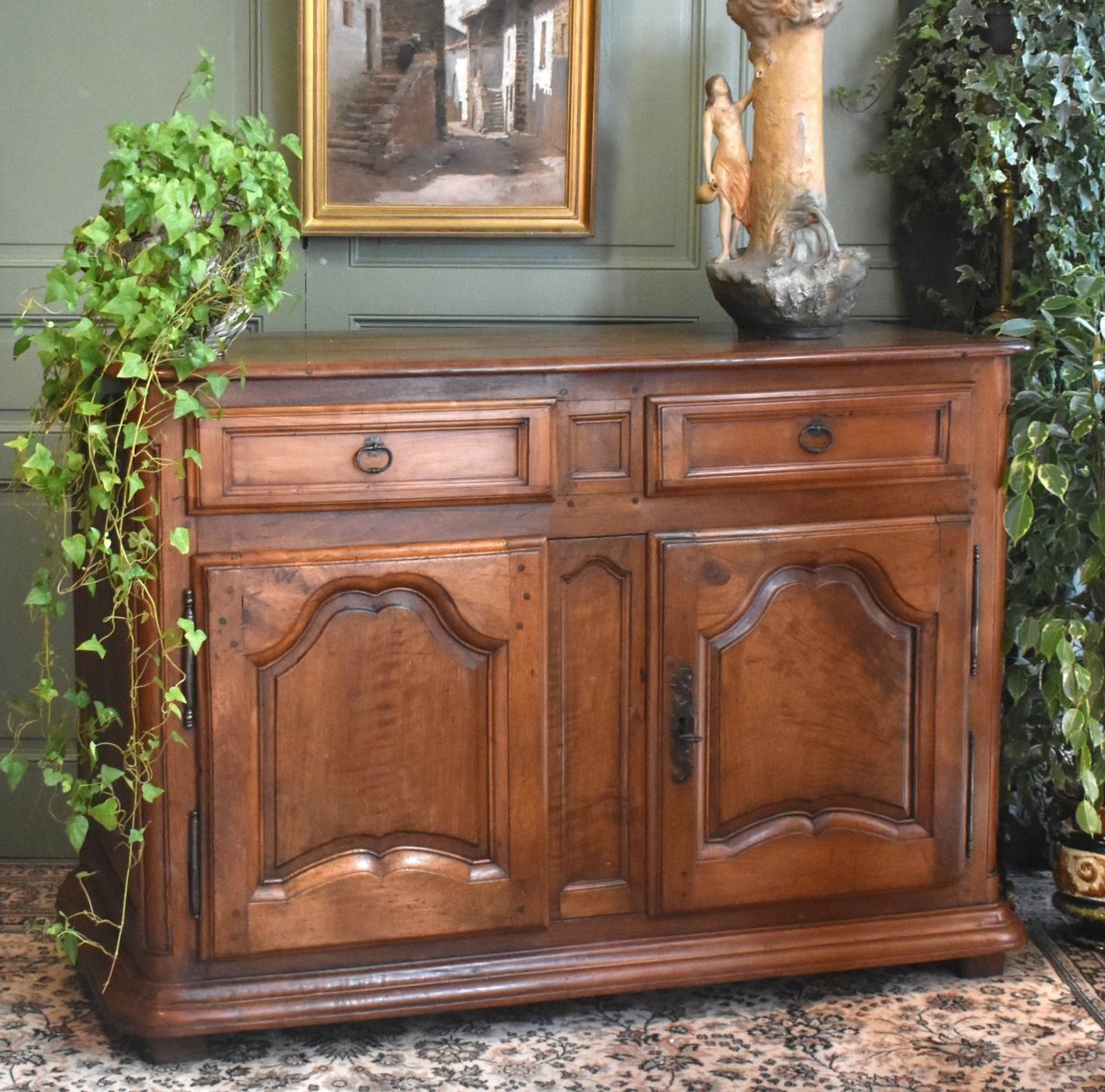 Low Sideboard In Louis XIV-style Walnut Paneling, A Hunting Cabinet, Late 17th  To Early 18th  -photo-2