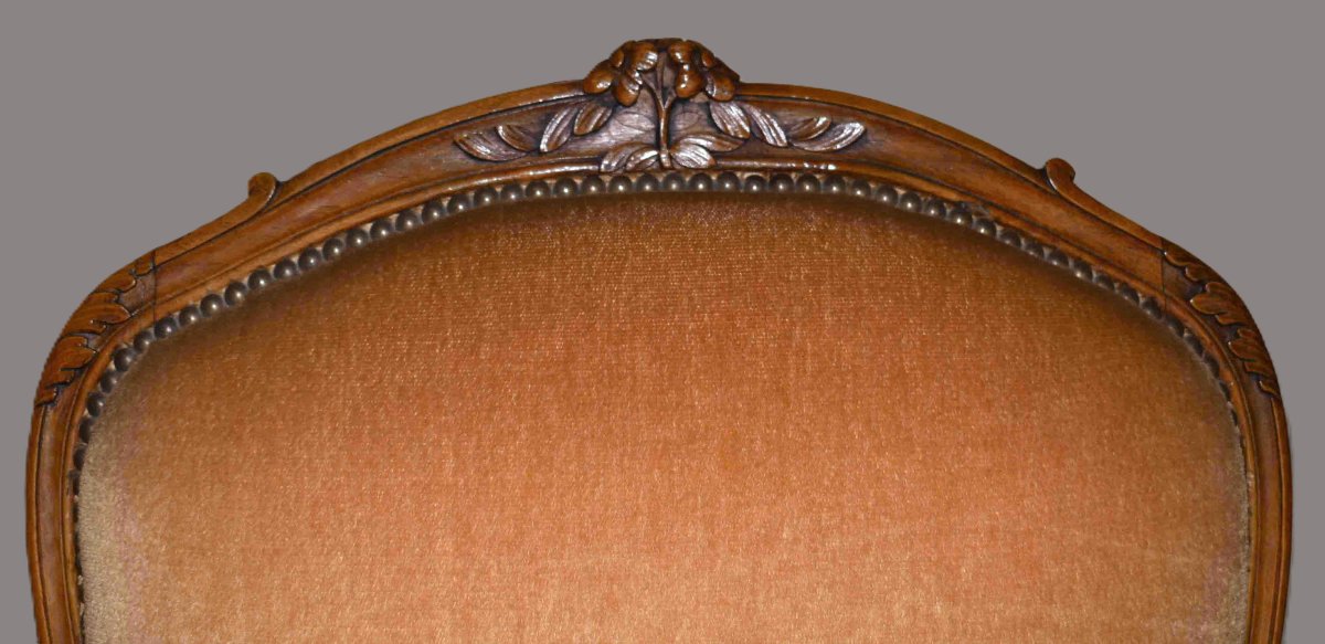 Grand Fauteuil d'époque Louis XV,  Dossier  plat  à La Reine,  XVIIIème Siècle tissu velours-photo-1
