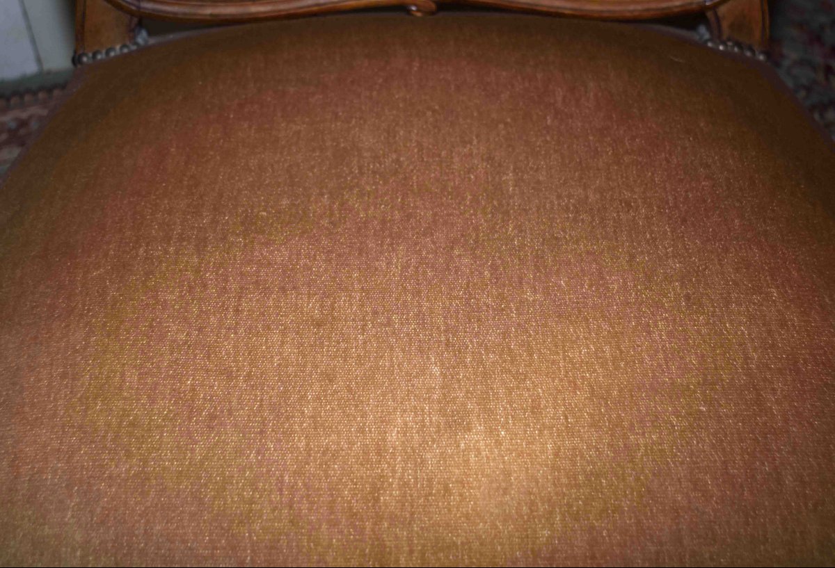 Grand Fauteuil d'époque Louis XV,  Dossier  plat  à La Reine,  XVIIIème Siècle tissu velours-photo-6