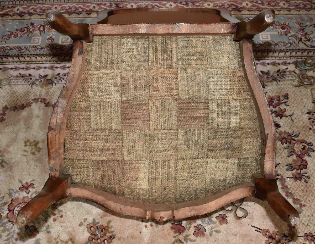 Grand Fauteuil d'époque Louis XV,  Dossier  plat  à La Reine,  XVIIIème Siècle tissu velours-photo-8