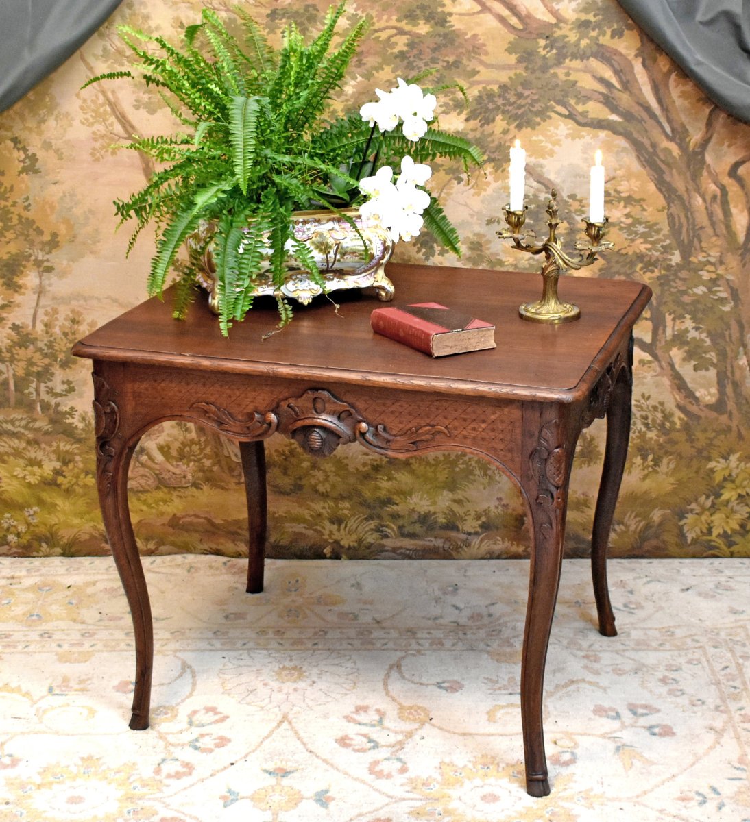 Regency-era Coffee Table—louis XV Style—made Of Waxed Oak, With Rocaille And Quatrefoil Motifs, 18th Century-photo-2