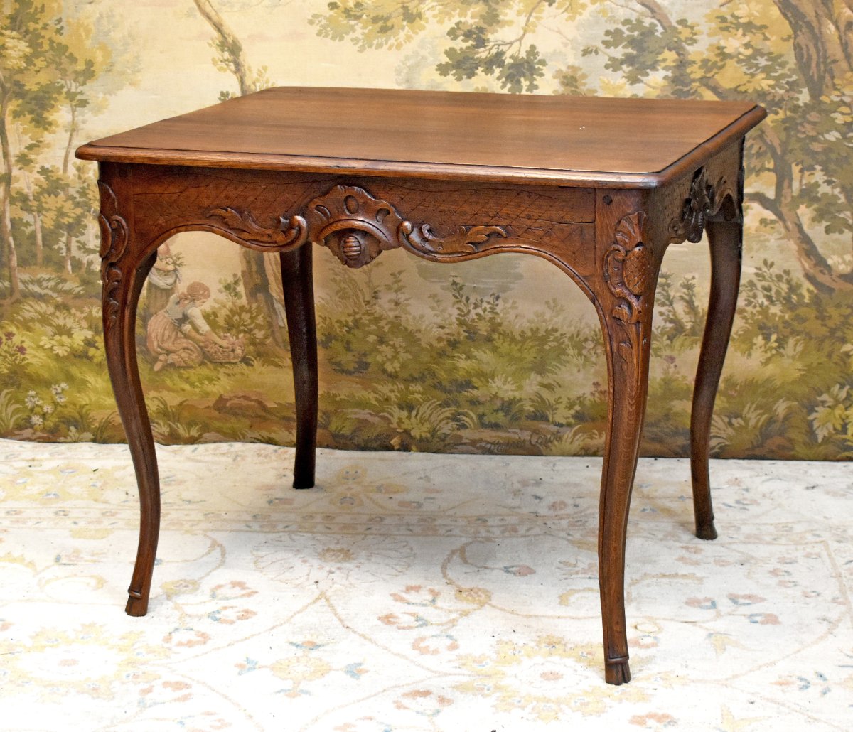 Regency-era Coffee Table—louis XV Style—made Of Waxed Oak, With Rocaille And Quatrefoil Motifs, 18th Century-photo-3