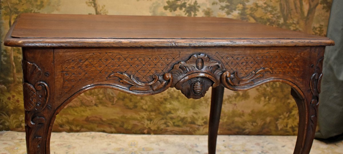 Regency-era Coffee Table—louis XV Style—made Of Waxed Oak, With Rocaille And Quatrefoil Motifs, 18th Century-photo-1