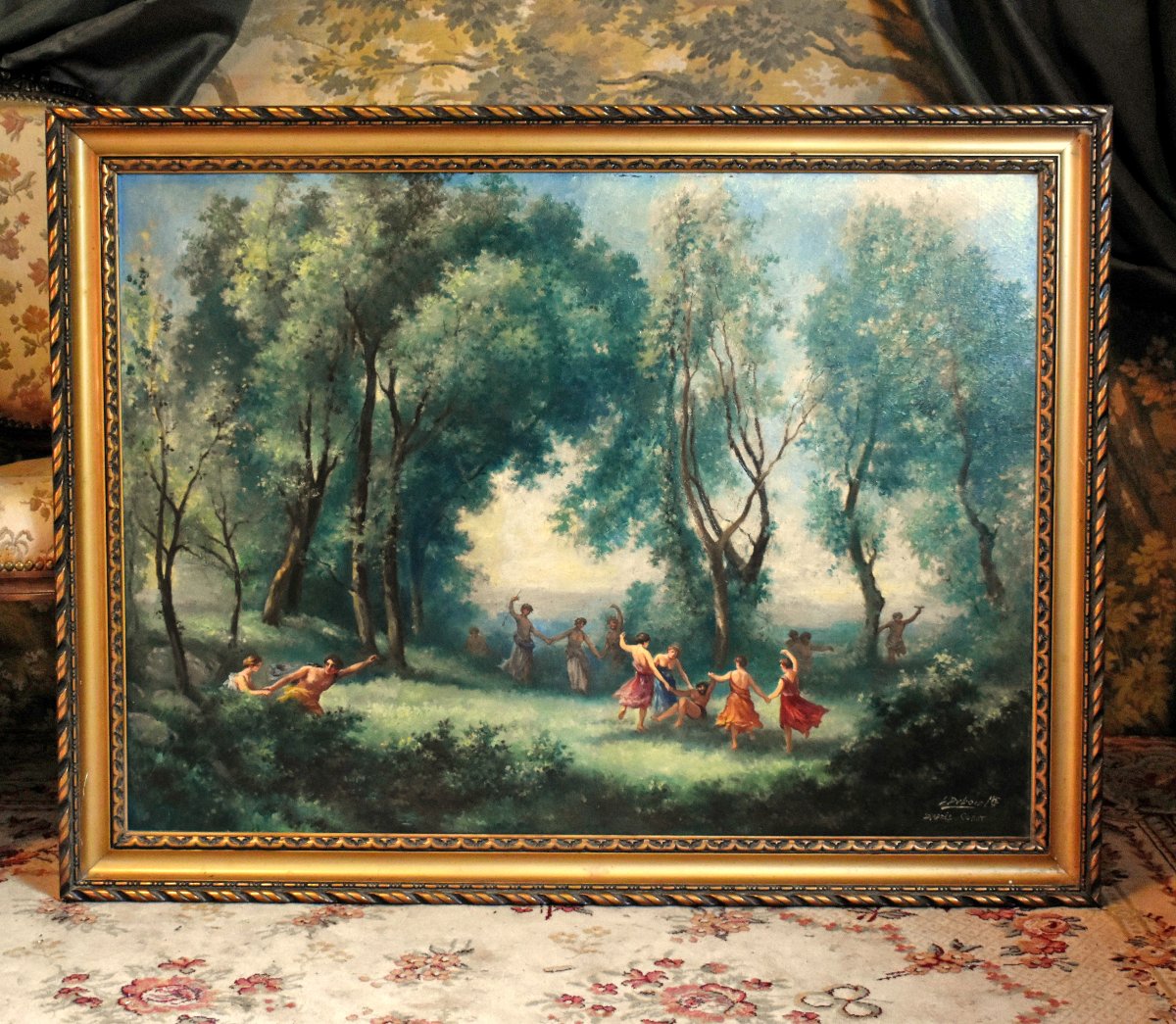 L. Dubois peintre décorateur à Limoges " une matinée, la danse des nymphes" d'après Corot      -photo-3