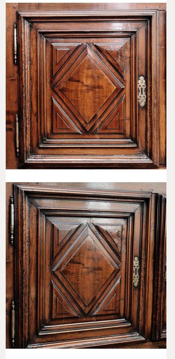 Buffet deux Corps, diminutif Louis XIII , 4 portes Pointes De Diamant, XVIIe, quatre vantaux, 2-photo-1