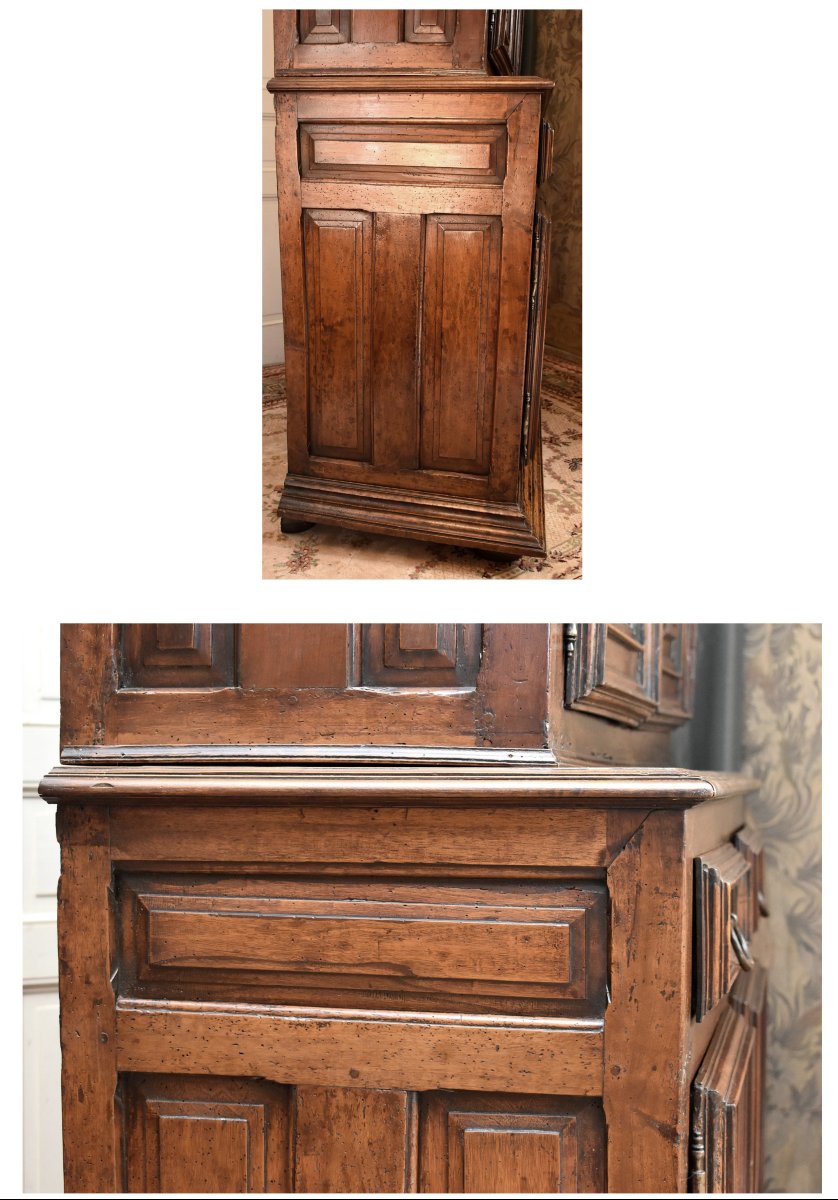 Buffet deux Corps, diminutif Louis XIII , 4 portes Pointes De Diamant, XVIIe, quatre vantaux, 2-photo-2
