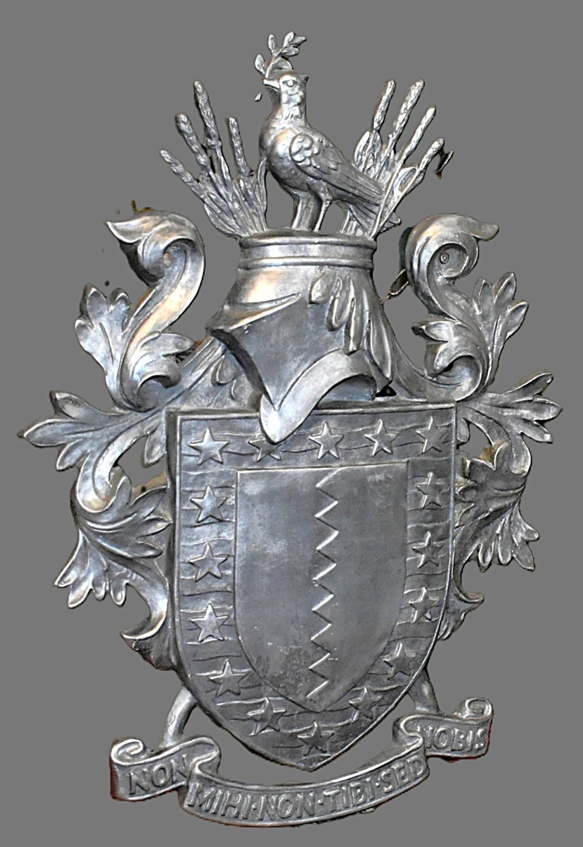 Blason Aux Armoiries, Bouclier, Heaume, étoiles, Inscriptions:  Non Mihi - Non Tibi - Sed Nobis-photo-2
