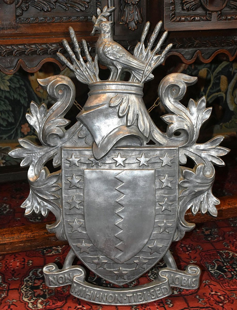 Blason Aux Armoiries, Bouclier, Heaume, étoiles, Inscriptions:  Non Mihi - Non Tibi - Sed Nobis-photo-3