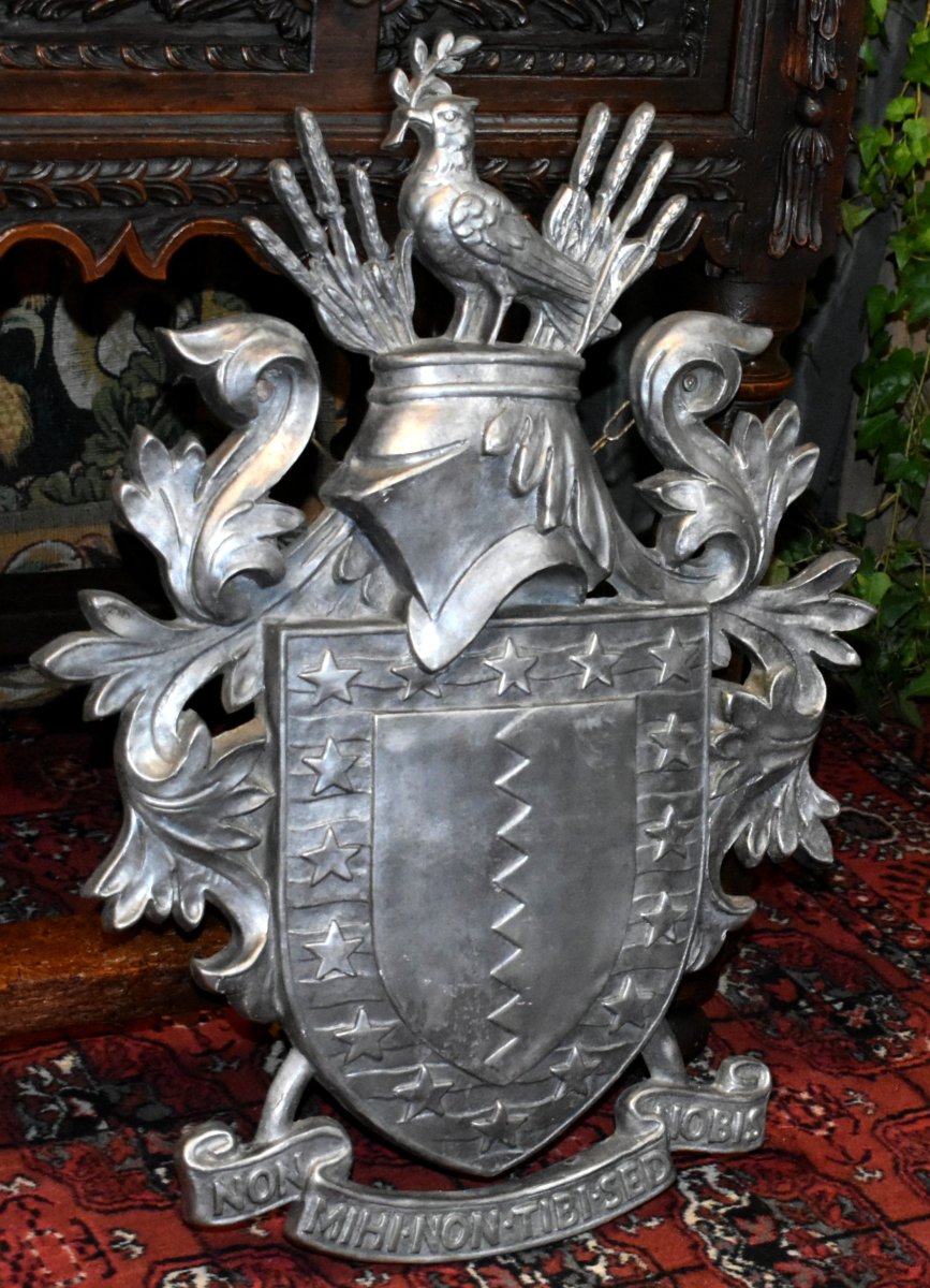 Blason Aux Armoiries, Bouclier, Heaume, étoiles, Inscriptions:  Non Mihi - Non Tibi - Sed Nobis-photo-7
