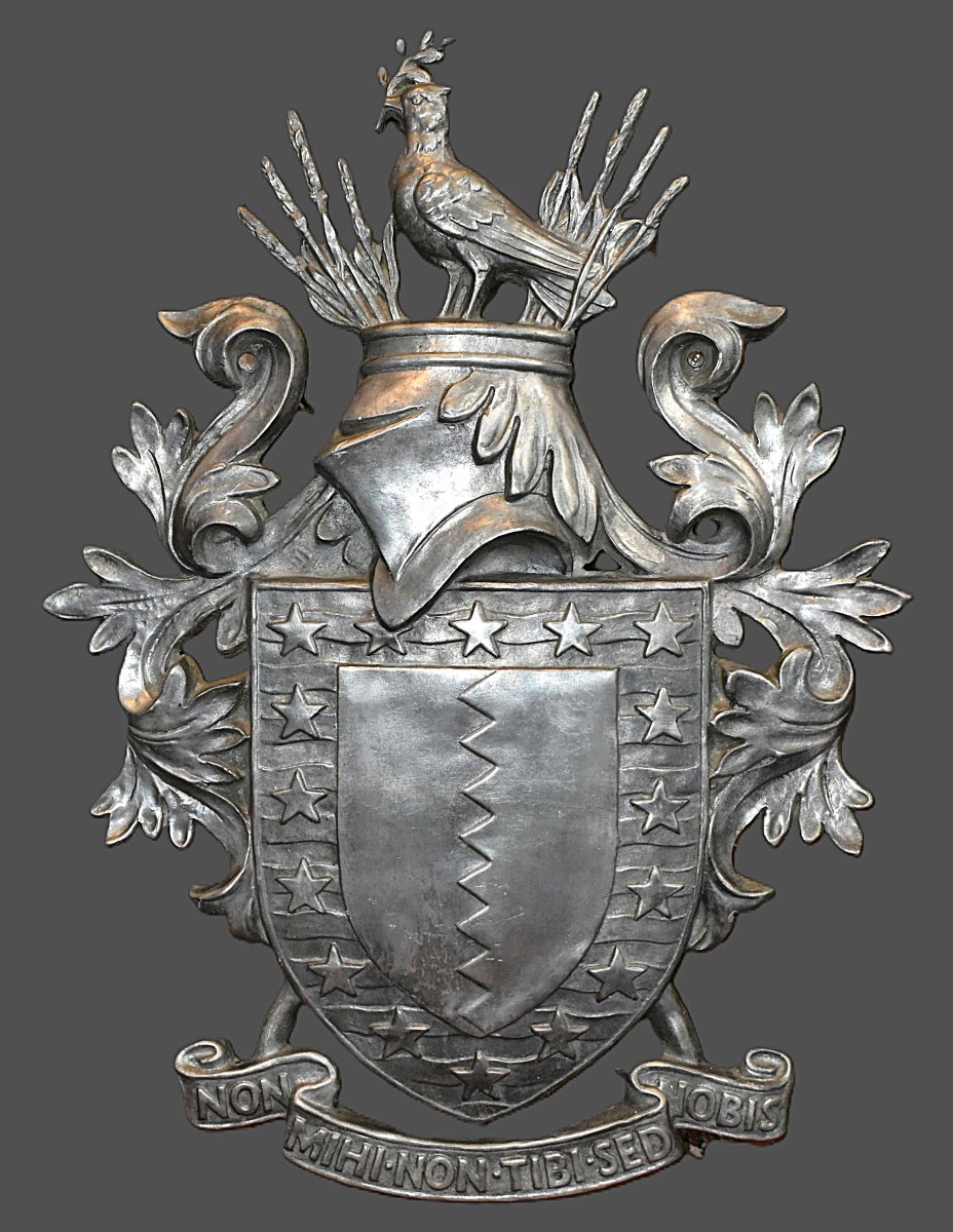 Blason Aux Armoiries, Bouclier, Heaume, étoiles, Inscriptions:  Non Mihi - Non Tibi - Sed Nobis