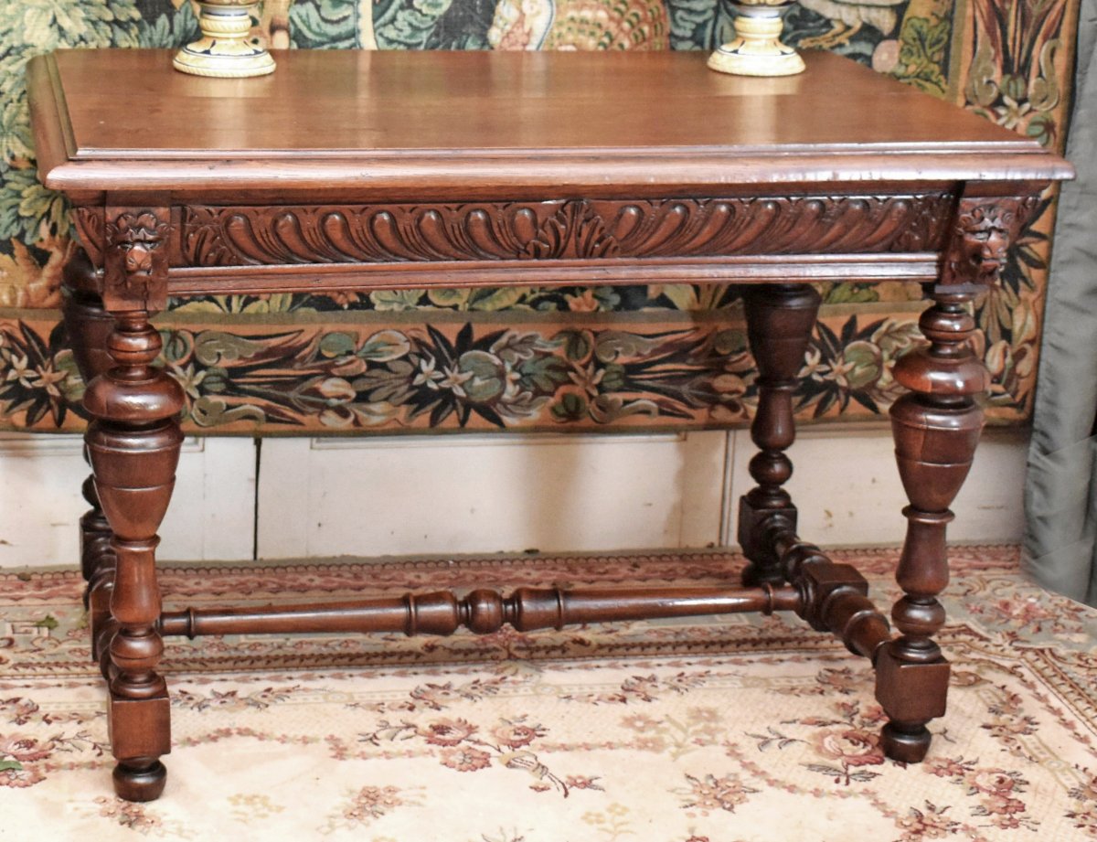  Renaissance-style Console Table—louis XIII, Writing Desk, Center Desk, 19th-century Pedestal Table-photo-4