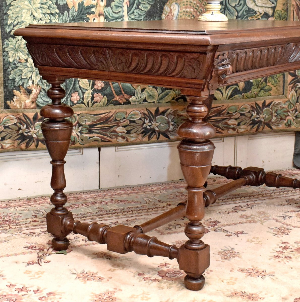 Renaissance-style Console Table—louis XIII, Writing Desk, Center Desk, 19th-century Pedestal Table-photo-3