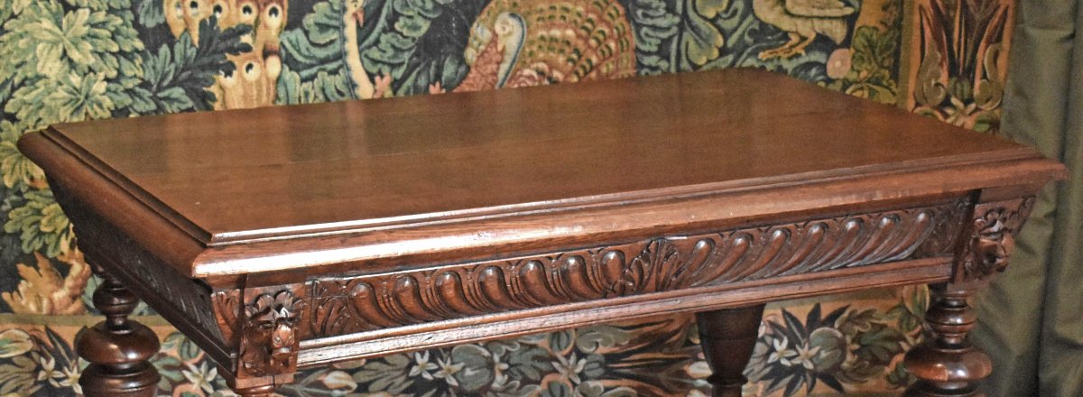  Renaissance-style Console Table—louis XIII, Writing Desk, Center Desk, 19th-century Pedestal Table-photo-5