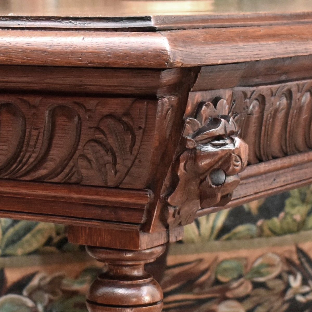  Renaissance-style Console Table—louis XIII, Writing Desk, Center Desk, 19th-century Pedestal Table-photo-6