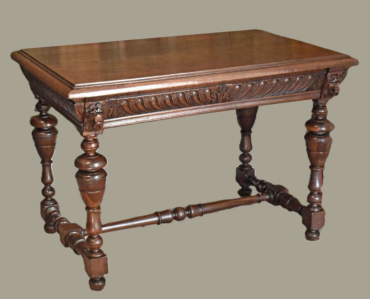  Renaissance-style Console Table—louis XIII, Writing Desk, Center Desk, 19th-century Pedestal Table