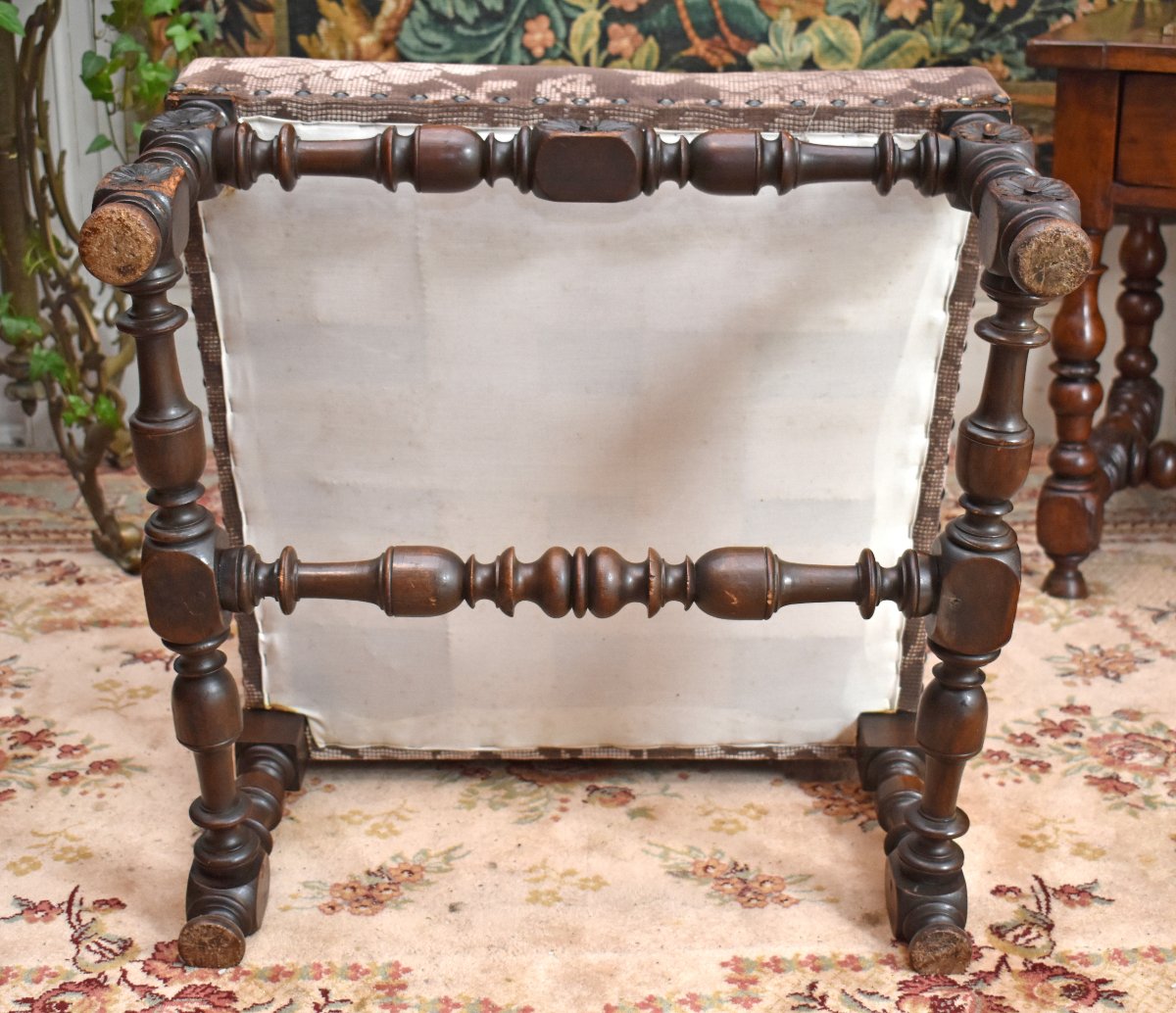 Large Renaissance-style Ceremonial Armchair - Louis XIII, 19th-century Velvet Upholstery, Walnut-photo-8
