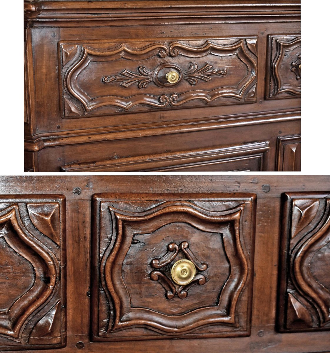 Large  Low Sideboard At Counter Height  In Walnut, With 2 Doors And 3 Drawers, 18th Century-photo-4