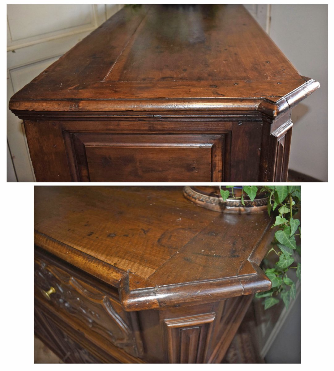 Large  Low Sideboard At Counter Height  In Walnut, With 2 Doors And 3 Drawers, 18th Century-photo-6