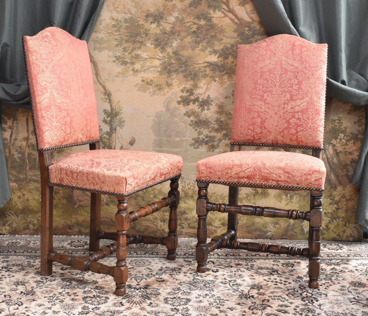 paire de chaises haut dossier Louis XIII - Louis XIV  avec marque d'inventaire , XVIIe et XIXe -photo-2