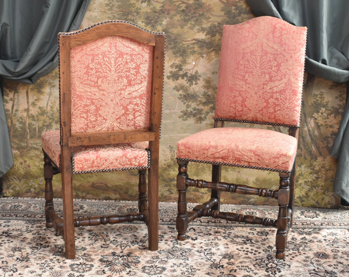 paire de chaises haut dossier Louis XIII - Louis XIV  avec marque d'inventaire , XVIIe et XIXe -photo-4