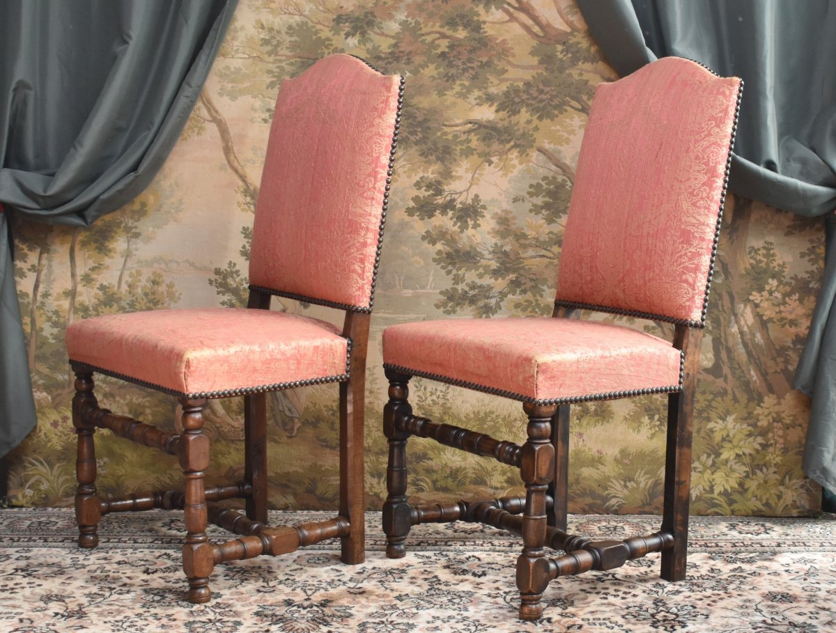 paire de chaises haut dossier Louis XIII - Louis XIV  avec marque d'inventaire , XVIIe et XIXe -photo-2