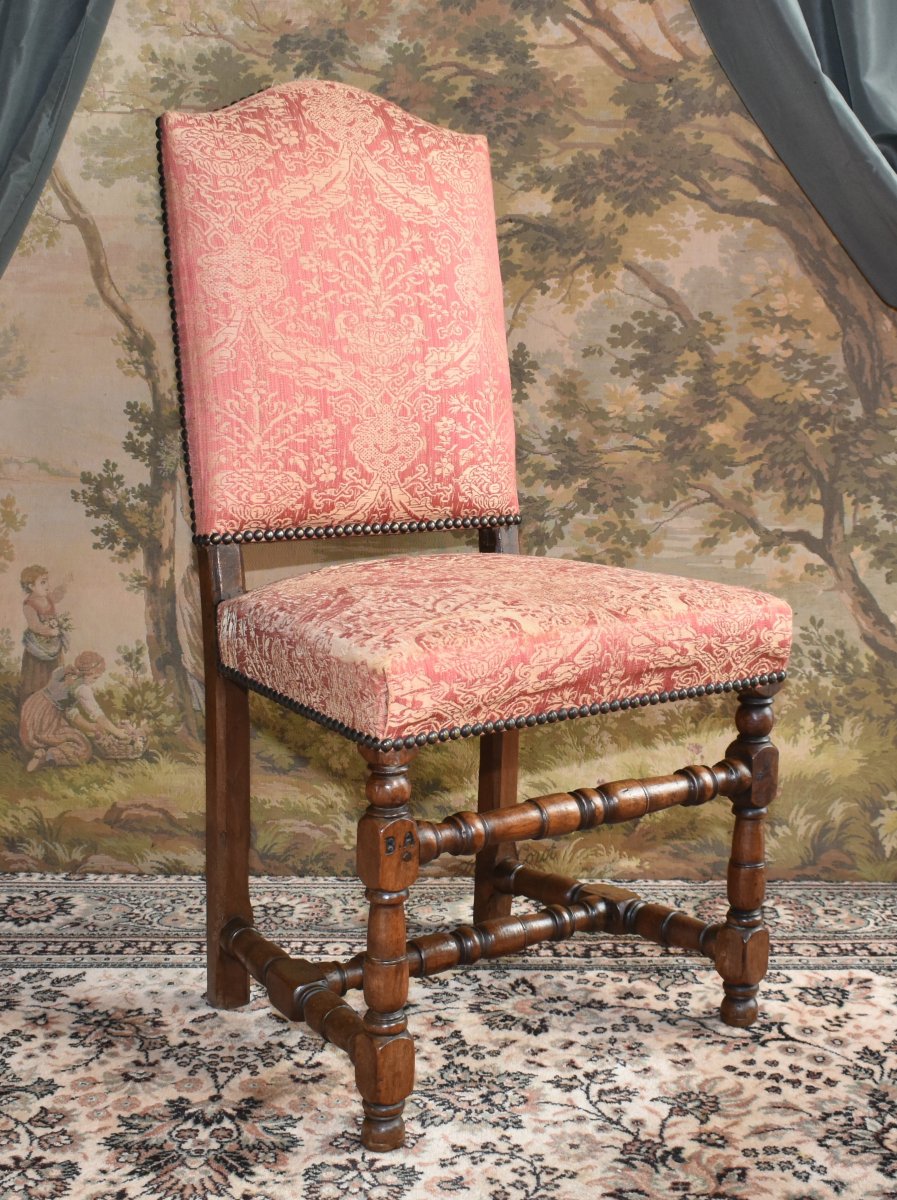 paire de chaises haut dossier Louis XIII - Louis XIV  avec marque d'inventaire , XVIIe et XIXe -photo-3