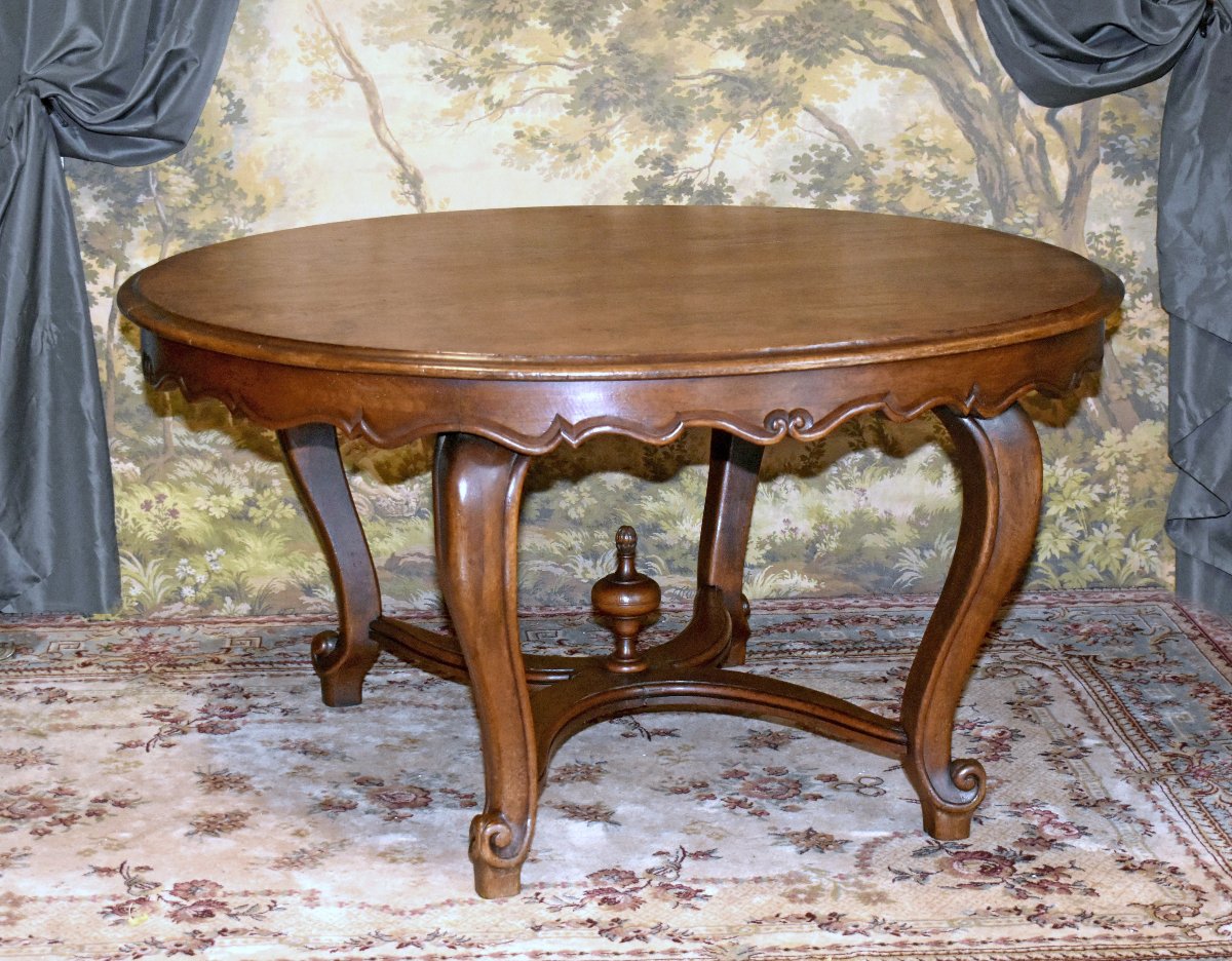 Oval Dining Table, Living Room Table, Large Louis XV-style Oak Side Table, 19th Century, -photo-3