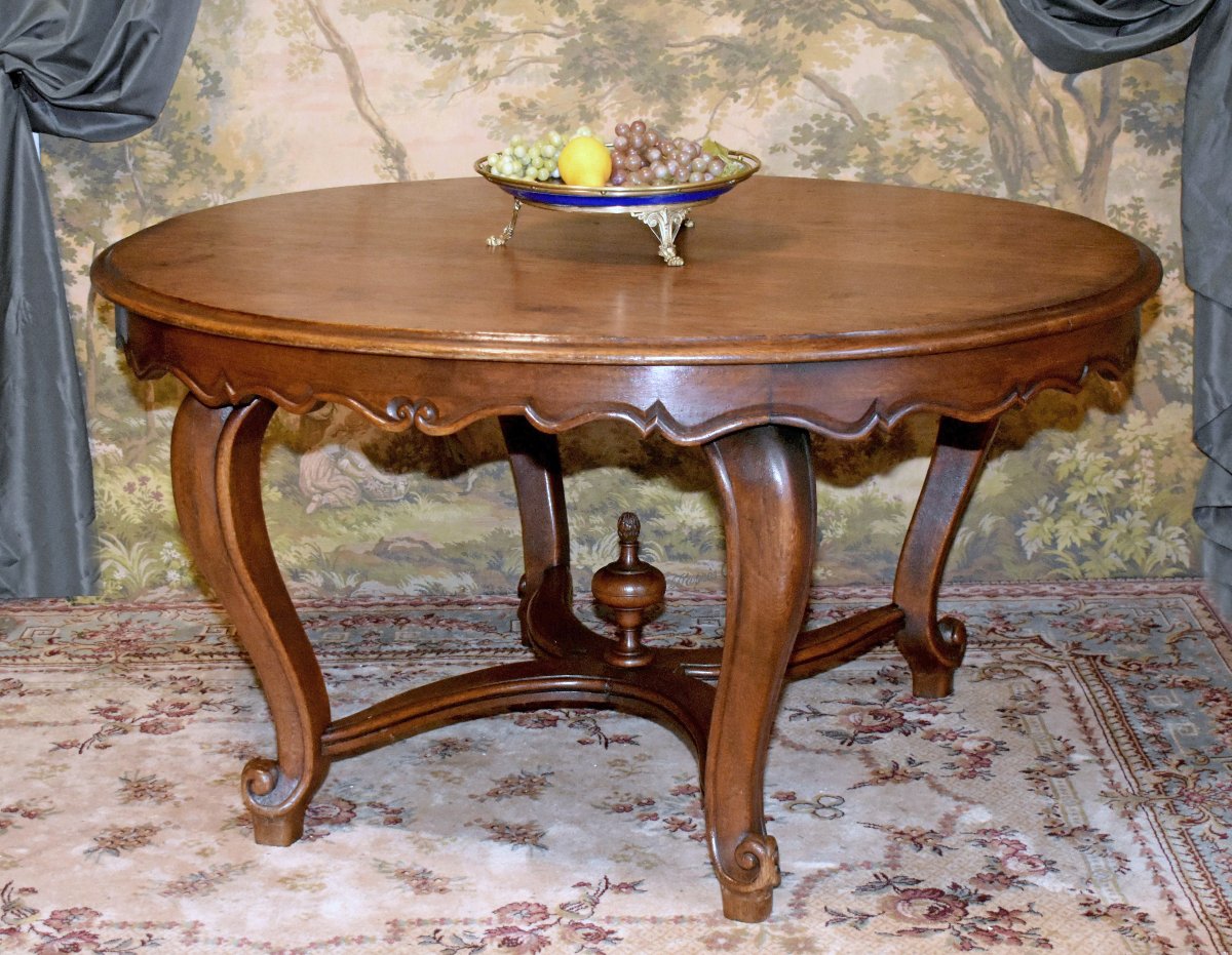 Oval Dining Table, Living Room Table, Large Louis XV-style Oak Side Table, 19th Century, -photo-4