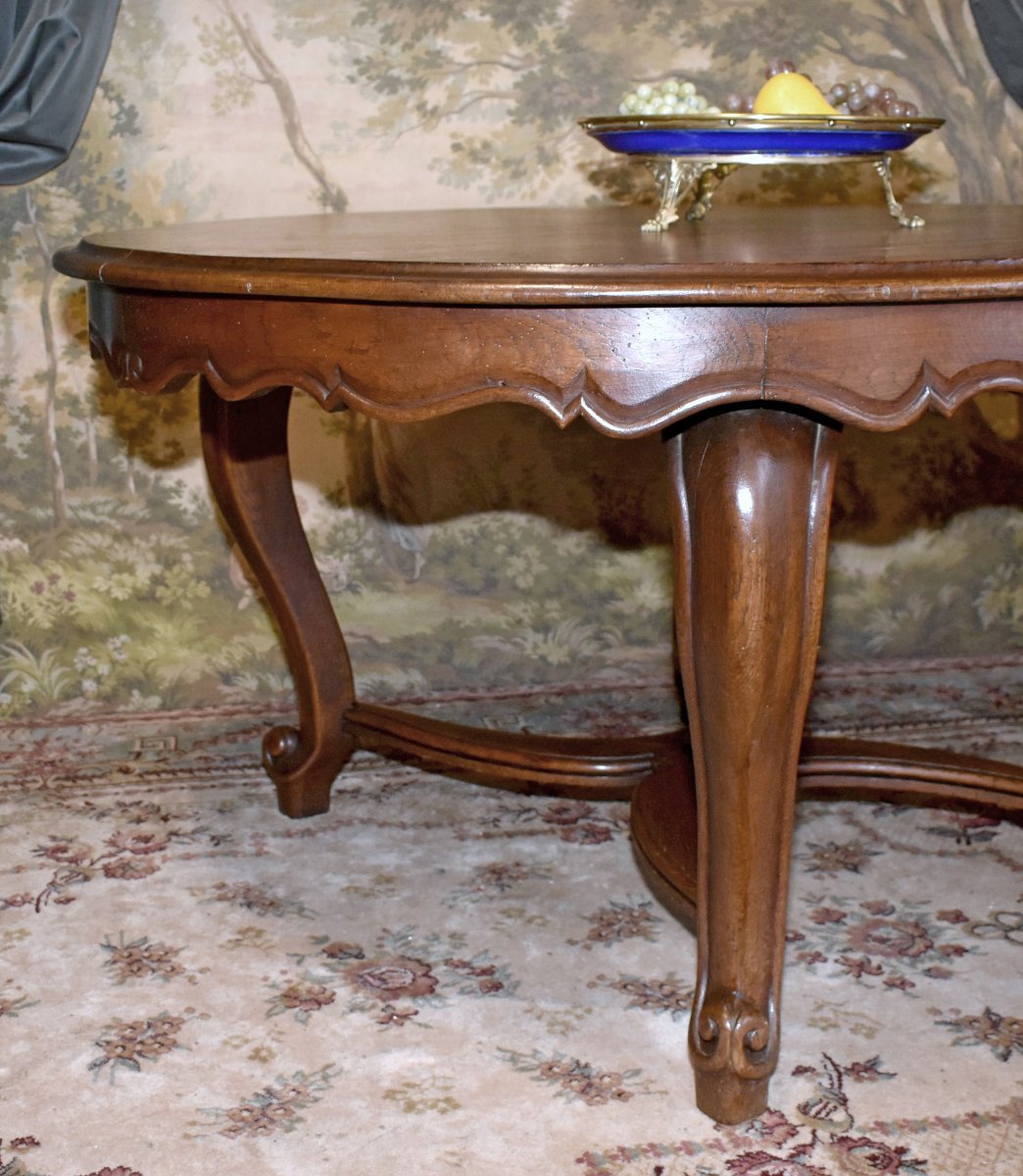Oval Dining Table, Living Room Table, Large Louis XV-style Oak Side Table, 19th Century, -photo-1