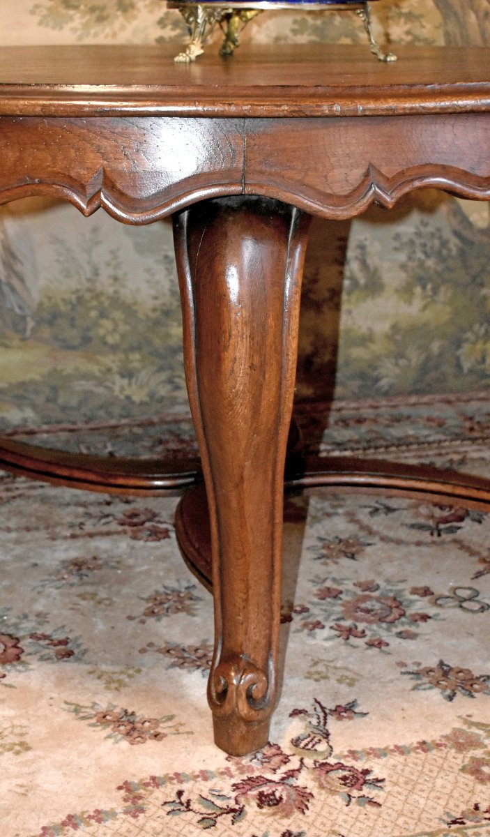 Oval Dining Table, Living Room Table, Large Louis XV-style Oak Side Table, 19th Century, -photo-2