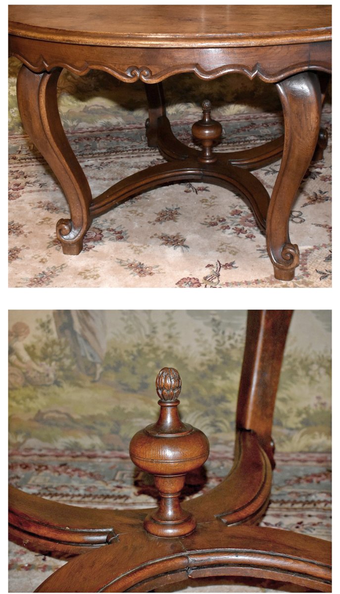 Oval Dining Table, Living Room Table, Large Louis XV-style Oak Side Table, 19th Century, -photo-3