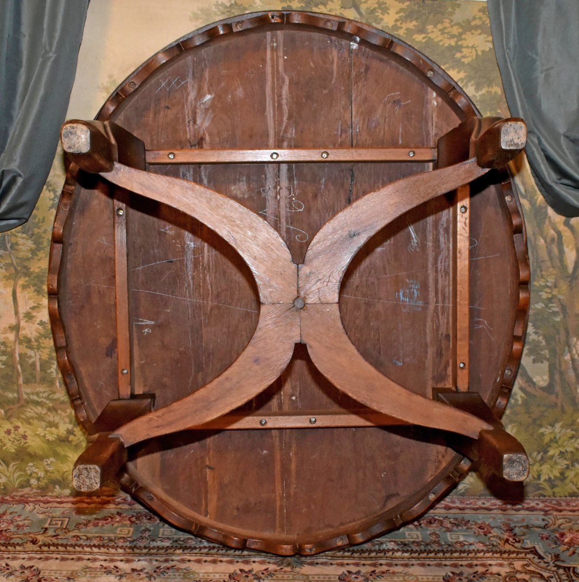 Oval Dining Table, Living Room Table, Large Louis XV-style Oak Side Table, 19th Century, -photo-6