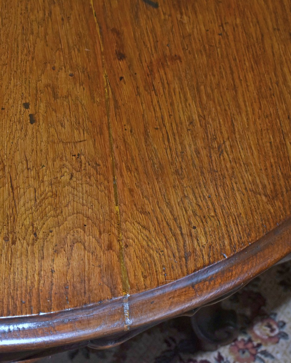 Oval Dining Table, Living Room Table, Large Louis XV-style Oak Side Table, 19th Century, -photo-8