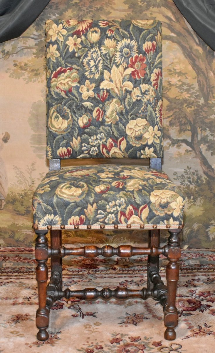 Chair With A Flat, High Back, Made Of Walnut In The Louis XIII–louis XIV Style, Late 19th Century.-photo-3