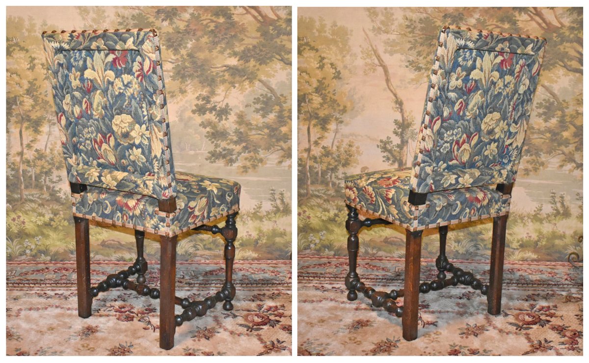 Chair With A Flat, High Back, Made Of Walnut In The Louis XIII–louis XIV Style, Late 19th Century.-photo-1
