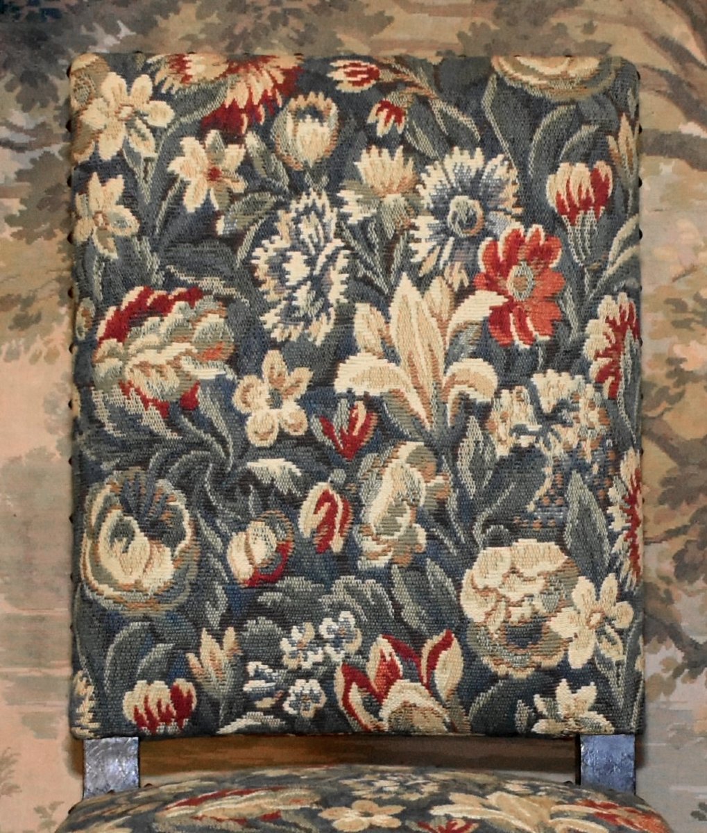 Chair With A Flat, High Back, Made Of Walnut In The Louis XIII–louis XIV Style, Late 19th Century.-photo-2