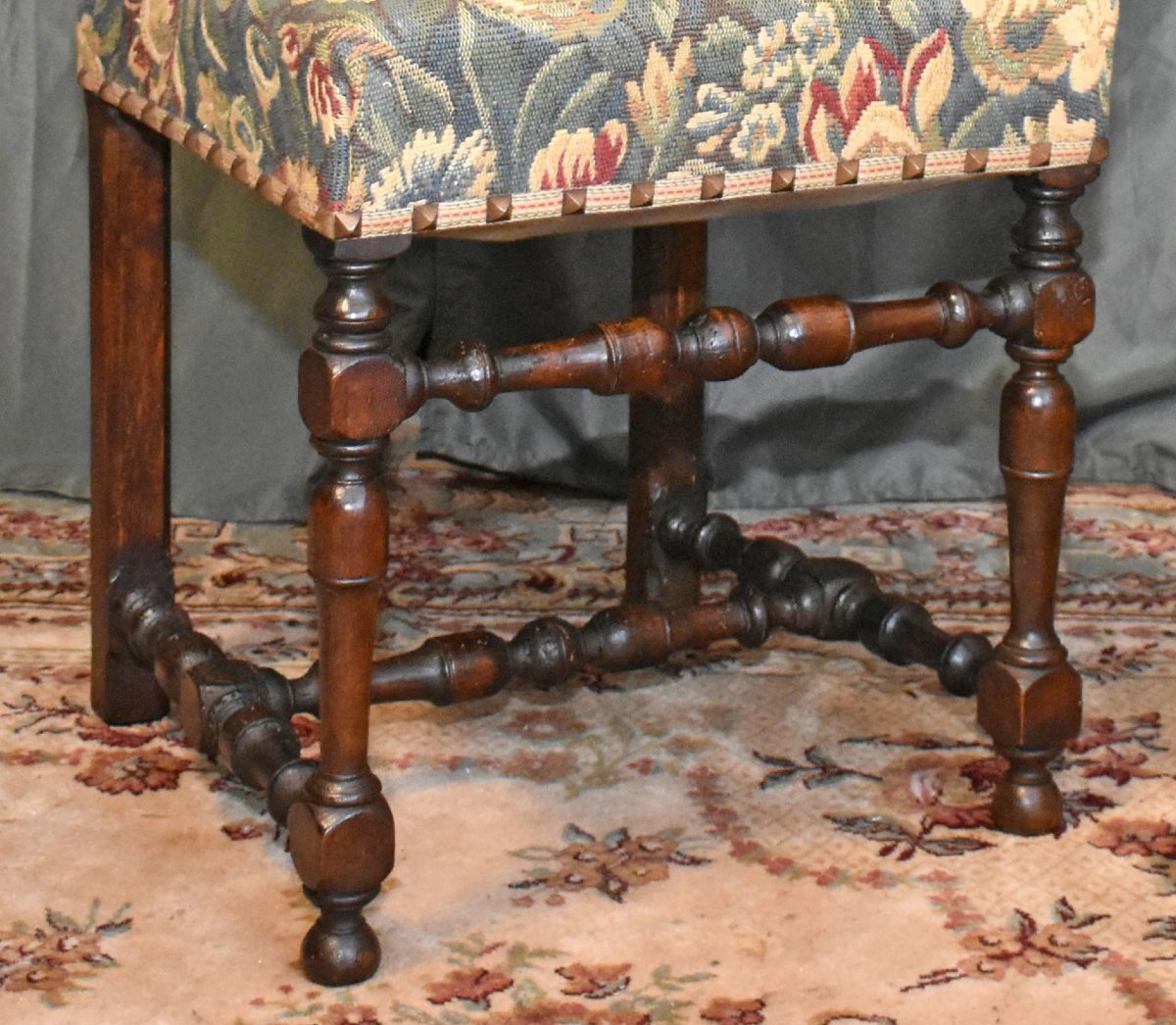 Chair With A Flat, High Back, Made Of Walnut In The Louis XIII–louis XIV Style, Late 19th Century.-photo-6