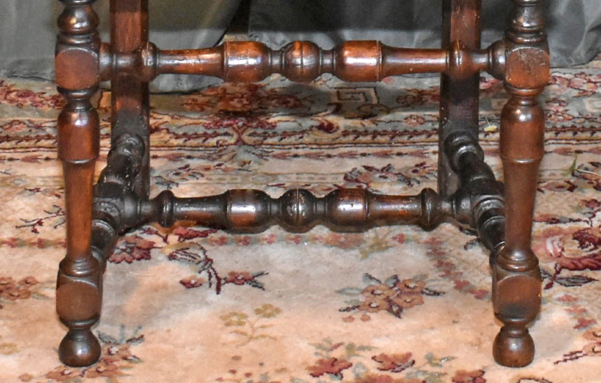 Chair With A Flat, High Back, Made Of Walnut In The Louis XIII–louis XIV Style, Late 19th Century.-photo-7