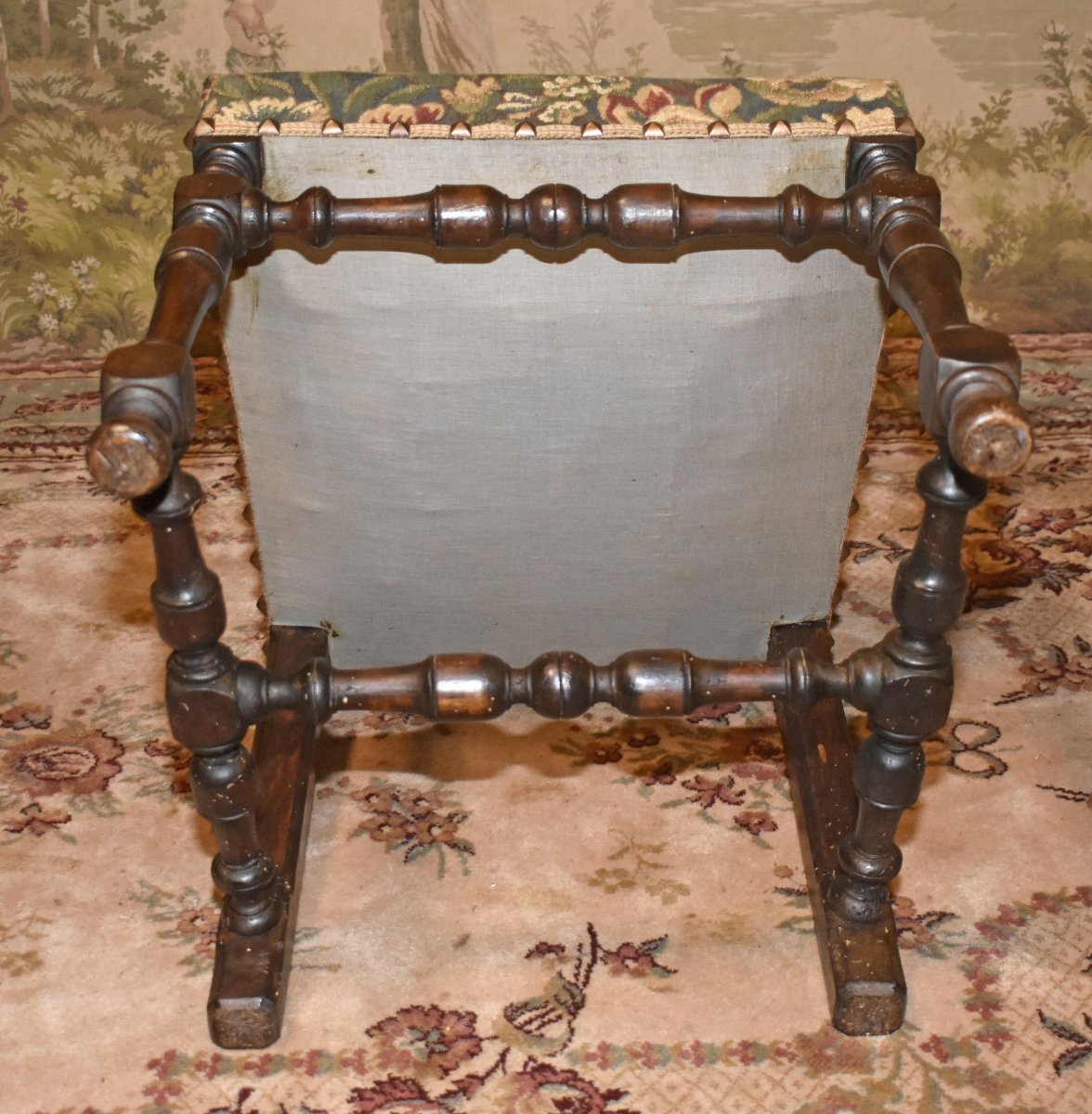 Chair With A Flat, High Back, Made Of Walnut In The Louis XIII–louis XIV Style, Late 19th Century.-photo-8