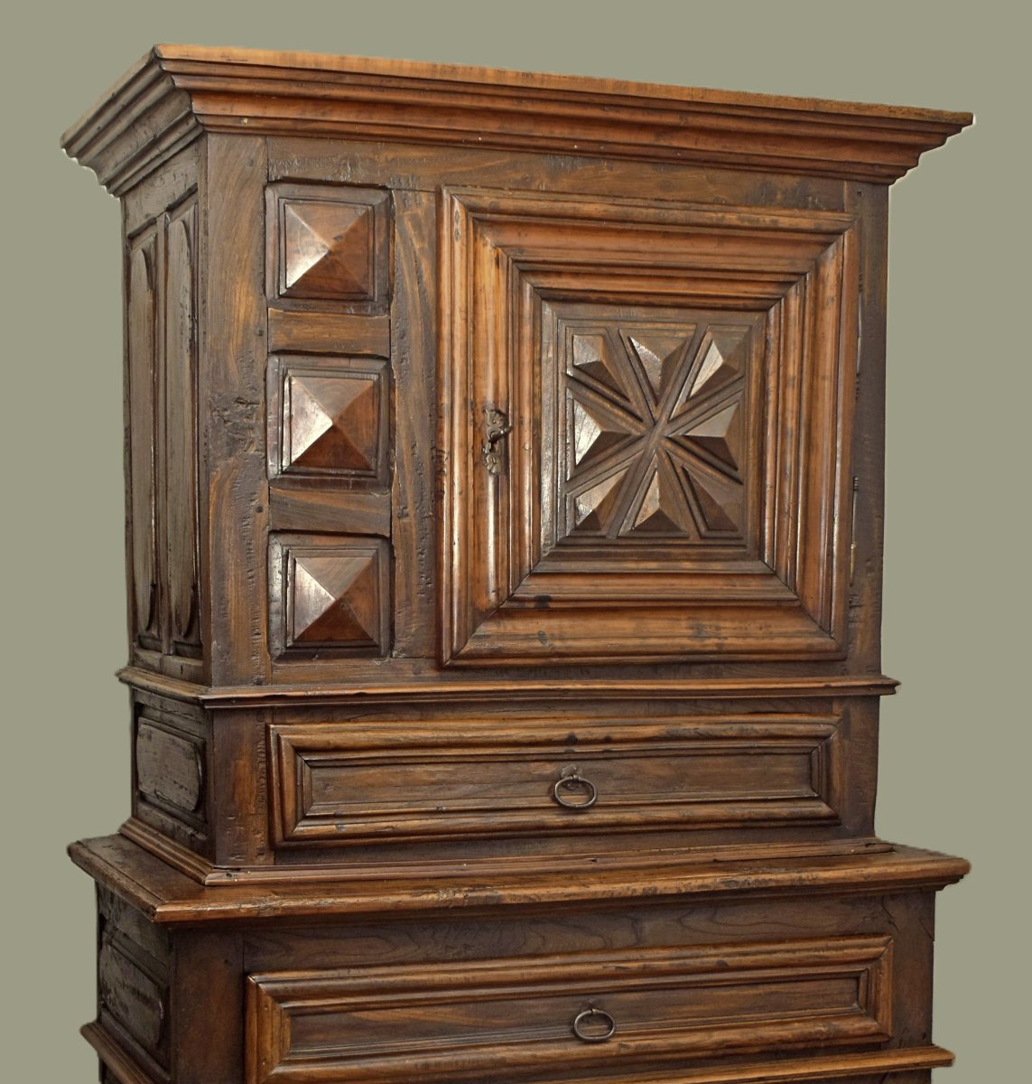 Homme Debout  Louis XIII,  Cabinet Fin Du XVIIe, buffet à Double Corps  à diminutif , 2 parties-photo-4