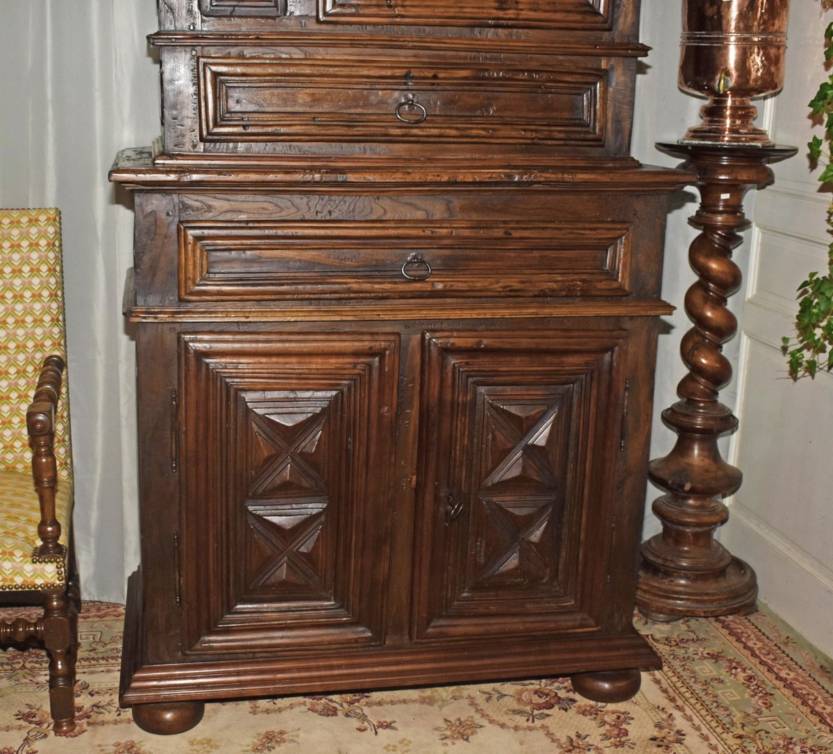 Homme Debout  Louis XIII,  Cabinet Fin Du XVIIe, buffet à Double Corps  à diminutif , 2 parties-photo-1