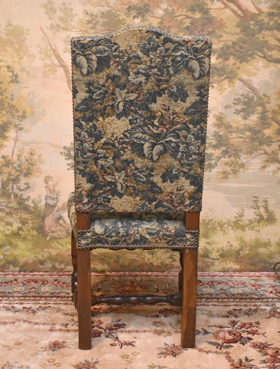 Louis XIII–louis XIV-style Chair In Walnut With A Flat, High Back, 19th Century.-photo-2