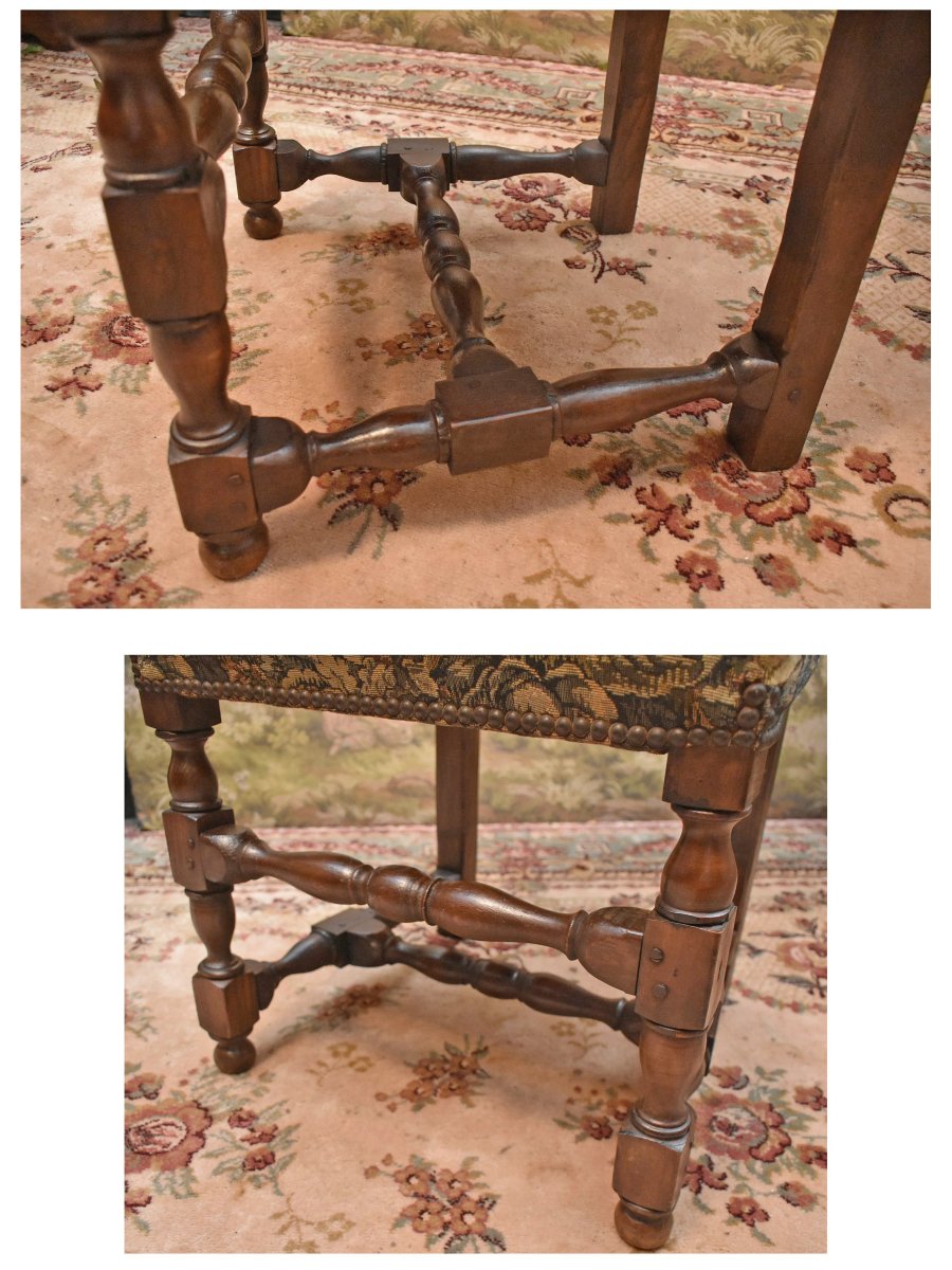 Louis XIII–louis XIV-style Chair In Walnut With A Flat, High Back, 19th Century.-photo-6
