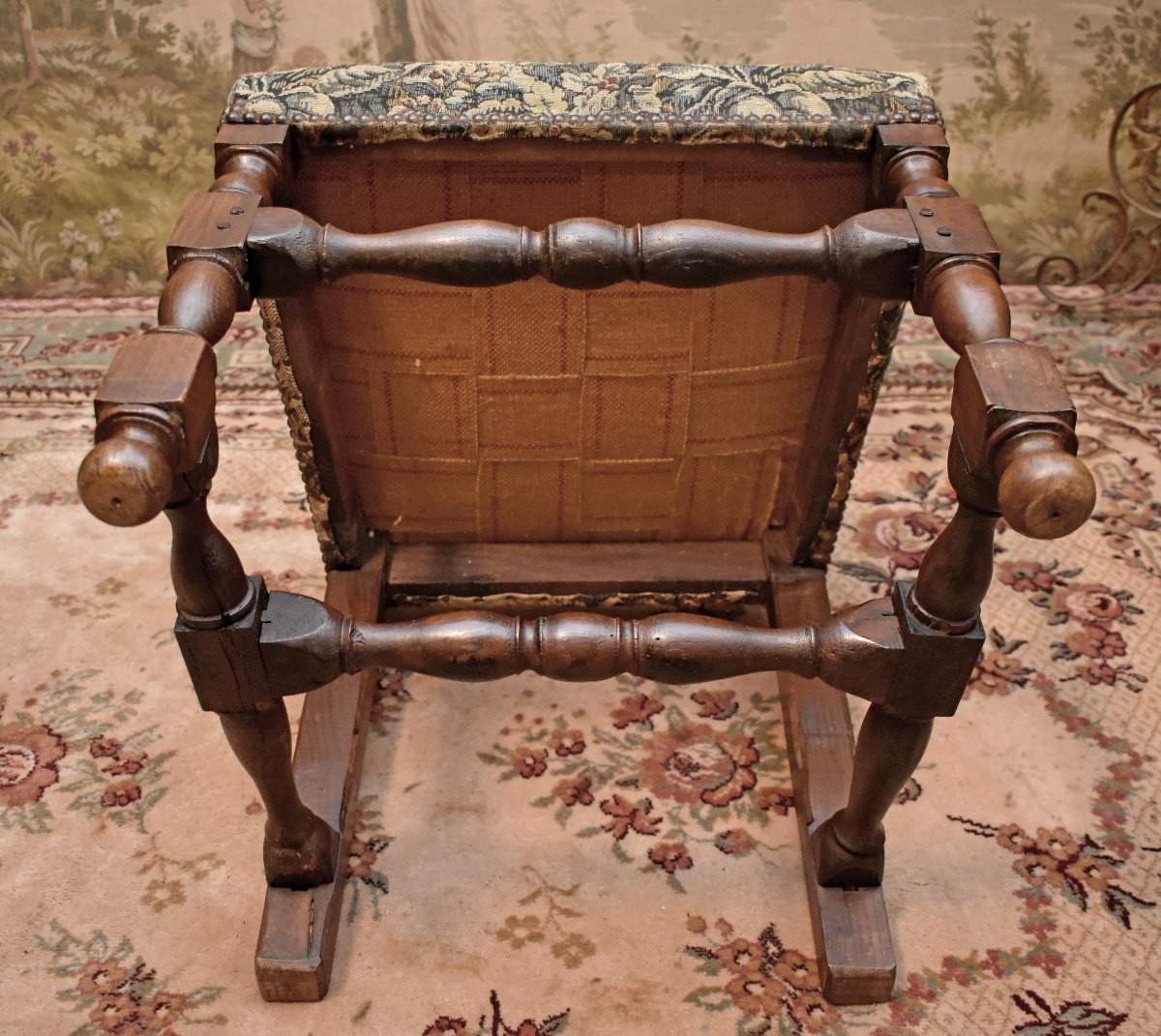 Louis XIII–louis XIV-style Chair In Walnut With A Flat, High Back, 19th Century.-photo-8