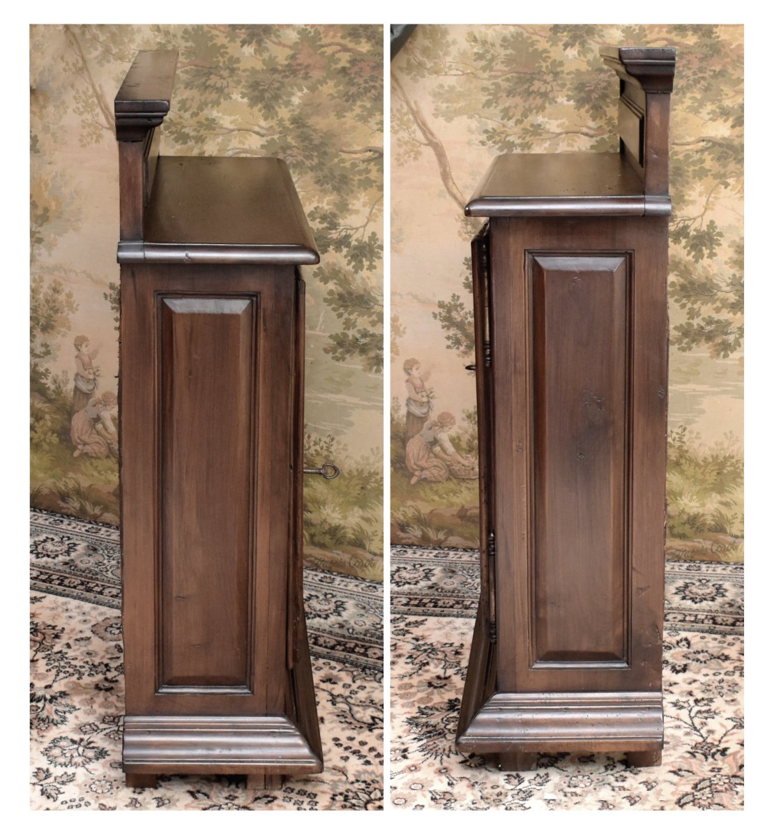 Sideboard, Louis XIII-style 1-door Sideboard In Solid Walnut With Diamond-shaped Inlays,  -photo-6