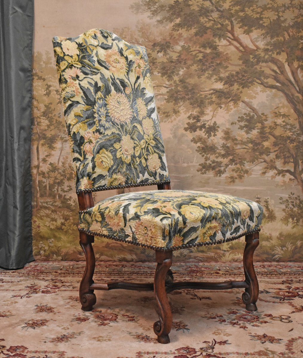 Paire De Chaises De Style Louis XIV En Noyer, Entrejambe En X, Pieds Console , tissu velours-photo-3
