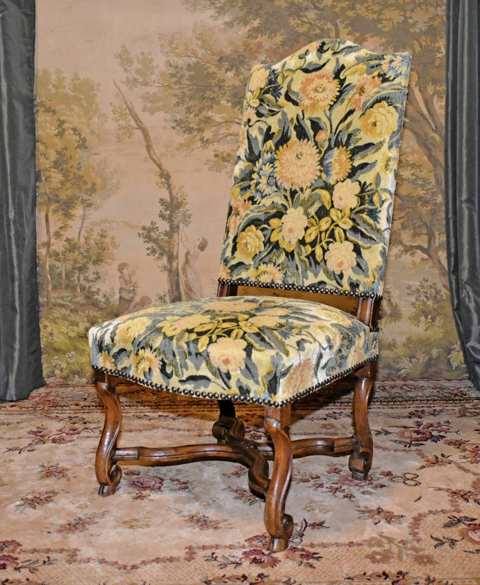 Paire De Chaises De Style Louis XIV En Noyer, Entrejambe En X, Pieds Console , tissu velours-photo-4