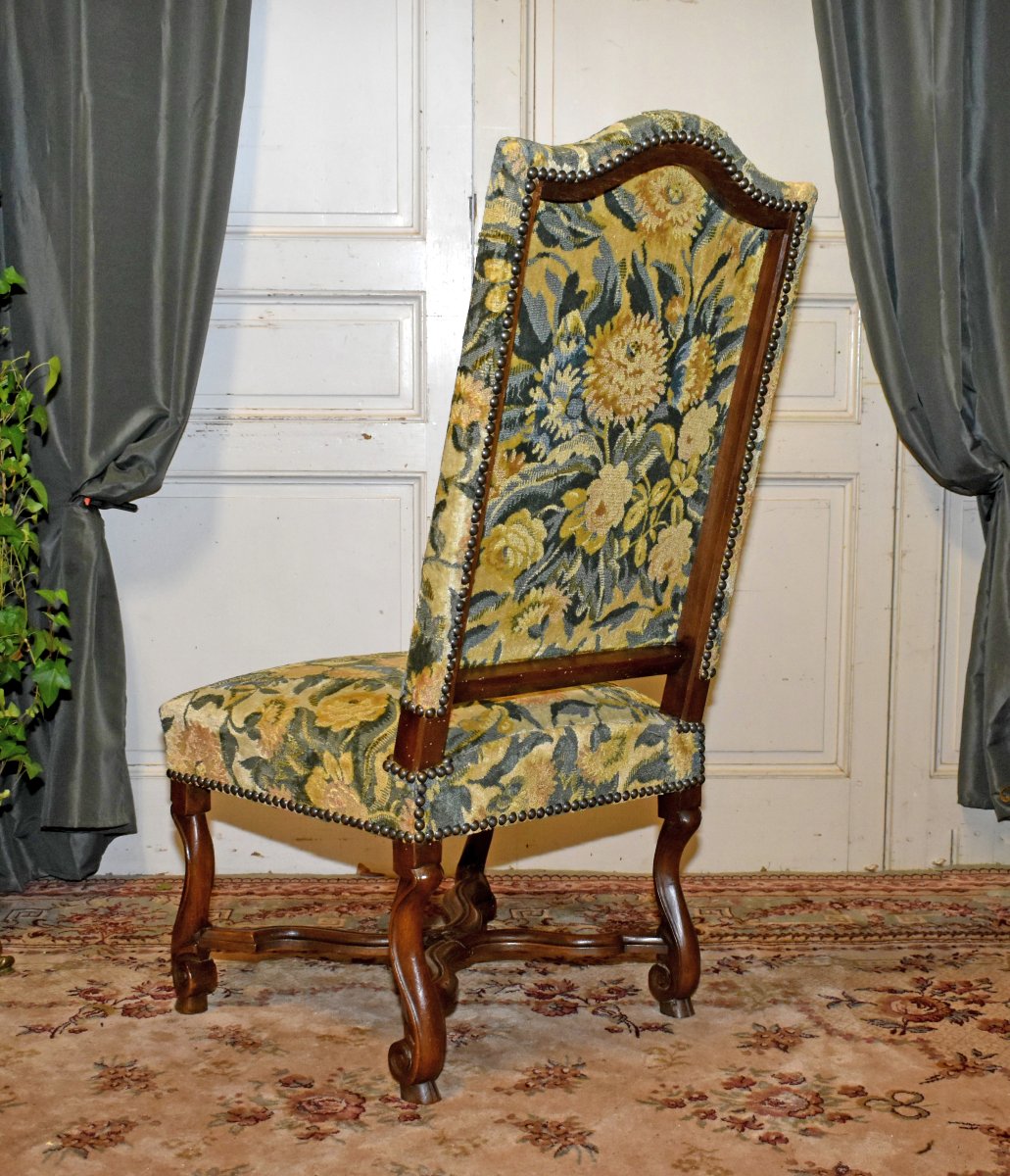 Paire De Chaises De Style Louis XIV En Noyer, Entrejambe En X, Pieds Console , tissu velours-photo-2