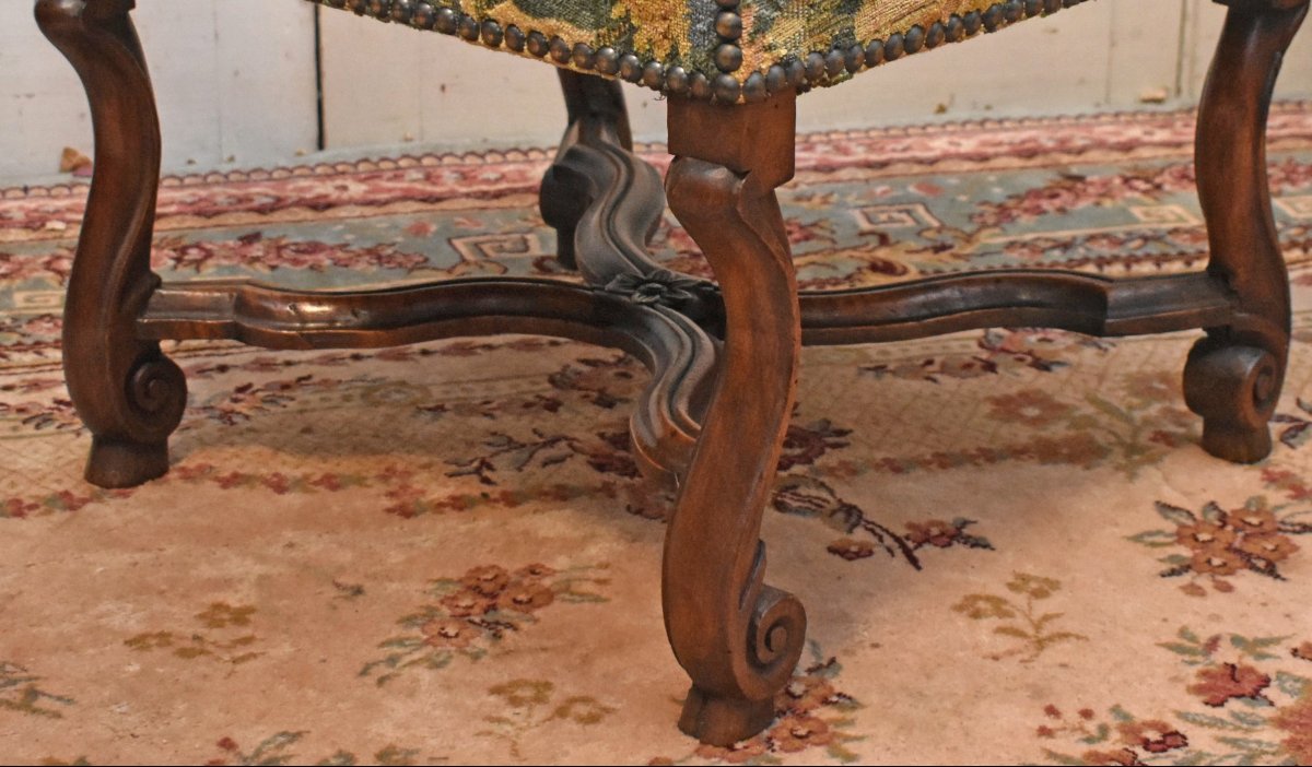 Paire De Chaises De Style Louis XIV En Noyer, Entrejambe En X, Pieds Console , tissu velours-photo-4
